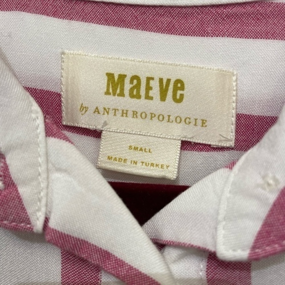 Anthropologie Maeve Fairhope Striped Button Down Flutter Blouse in Pink - Picture 10 of 14